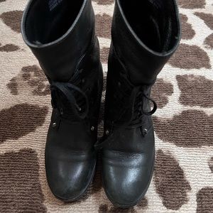 J Crew Black Leather Combat Boots Women size 6